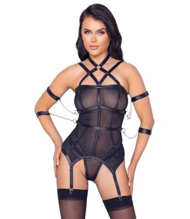 Basque Jarretel Setje Bondage - Zwart