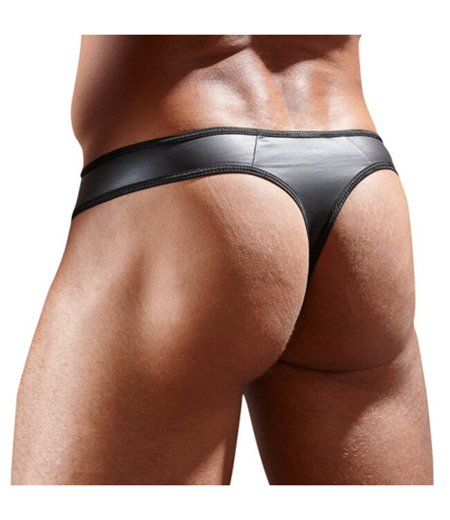 Kunstleren String Met Netstof - Zwart