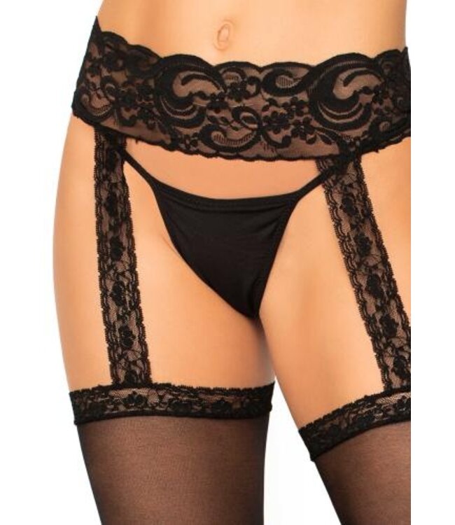 Kousen met Kanten Jarretelgordel - Zwart