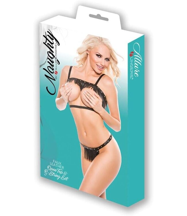 Faux Leather Open Top G-String Set