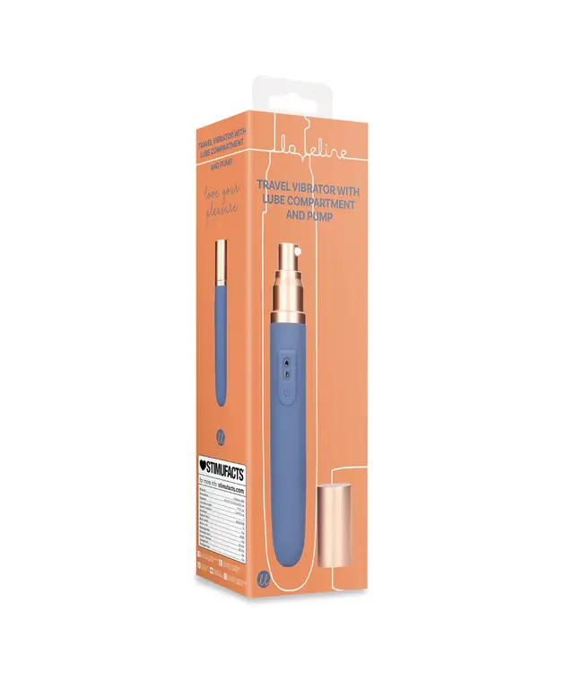 Travel Vibrator with Lube Compartment and Pump Blue