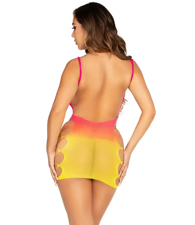 Seamless Ombre Faux Lace Up Mini Dress - OS