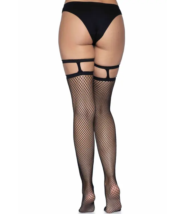Fishnet Thigh Highs w. Garter Top - Black O/S