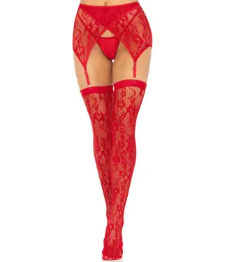 Leg Avenue Lace Thigh Highs and Garter Belt - OS