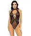 Leg Avenue Net and Lace Keyhole Halter Bodysuit OS