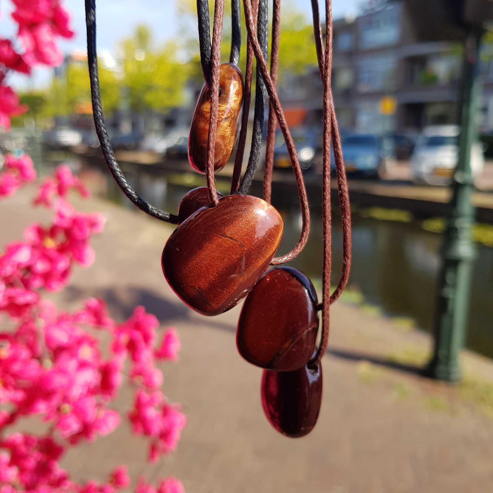 De Verrijking Rode Tijgeroog Doorboorde Hanger 25/33mm AA Zuid Afrika