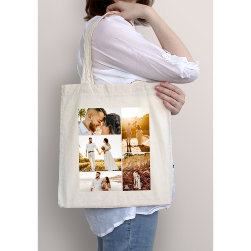 Bedrukte tote bag met foto's en tekst