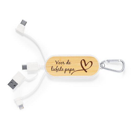 Gepersonaliseerde bamboe sleutelhanger-oplader Gepersonaliseerde bamboe sleutelhanger-oplader