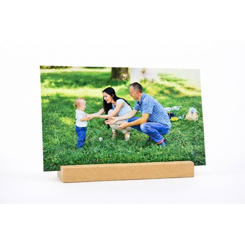 Gepersonaliseerde foto op aluminium met houten staander
