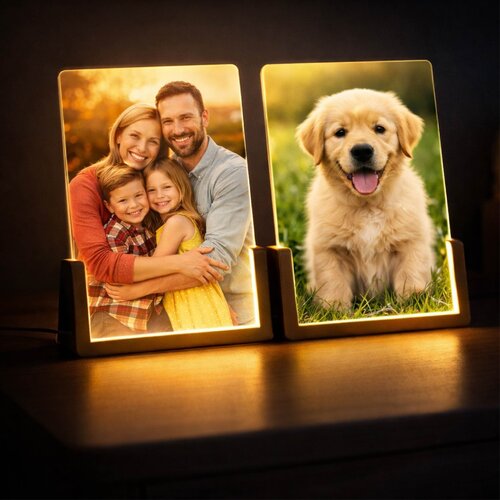 Gepersonaliseerde LED Fotolamp met Houten Frame Gepersonaliseerde LED Fotolamp met Houten Frame