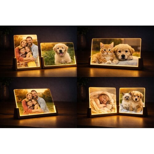 Gepersonaliseerde LED Fotolamp met Houten Frame