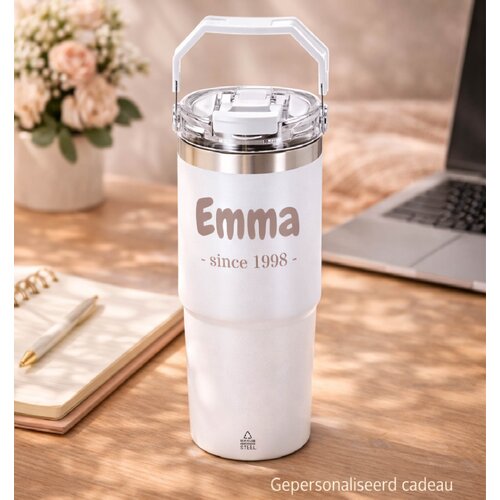 Maak jouw thermosbeker uniek met naam – het perfecte persoonlijke cadeau voor elke dag.