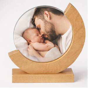 Gepersonaliseerde foto op glas met houten standaard