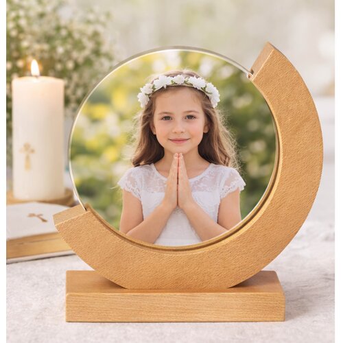 Foto op glas met houten standaard – gepersonaliseerd cadeau met eigen foto – uniek fotocadeau voor koppel, familie of herdenking – snelle levering België & Nederland