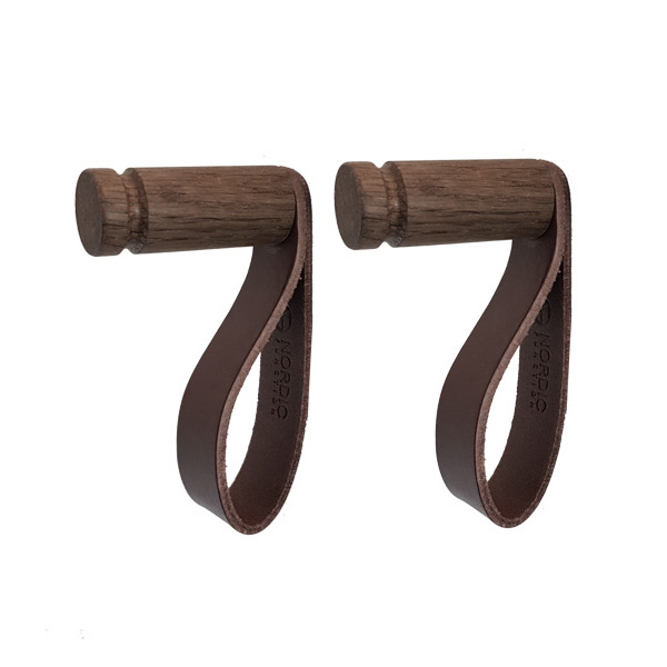 Houten haak met leren riem - Bruin ( 2 stuks )