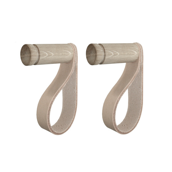 Houten haak met leren riem - Naturel ( 2 stuks )