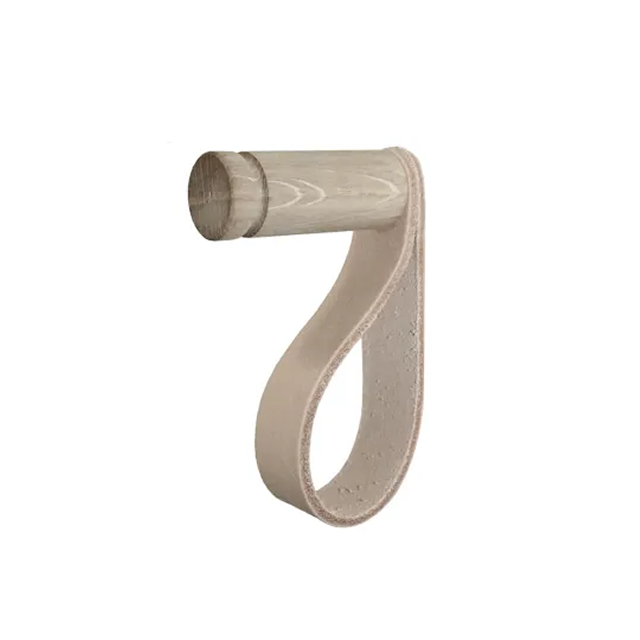 Houten haak met leren riem - Naturel ( 2 stuks )