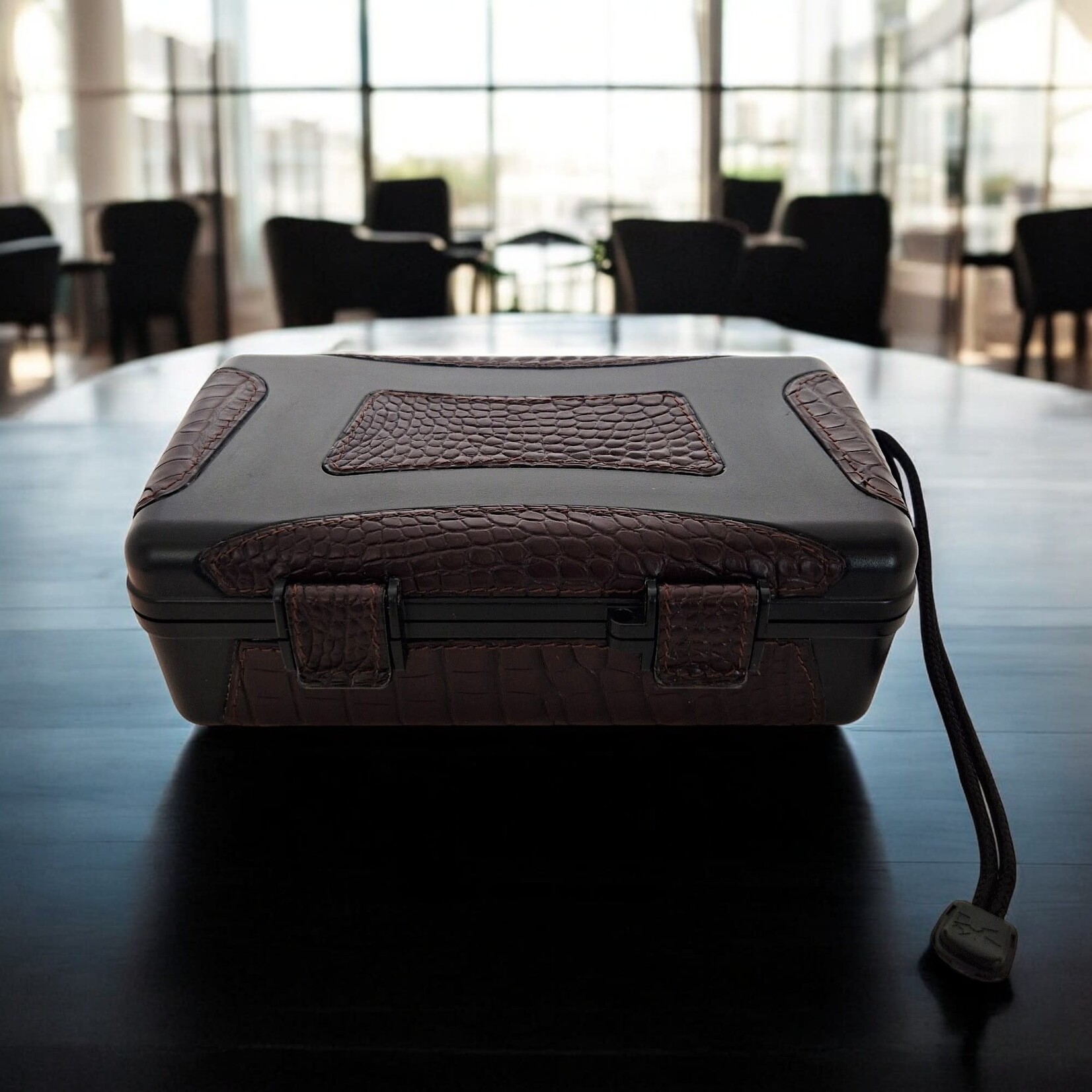 RHEIN RHEIN CIGAR CASE 10 CROCODILE LEATHER BROWN