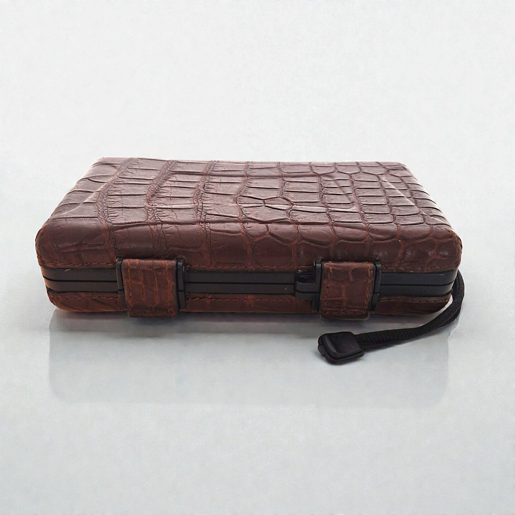 RHEIN CIGAR CASE 5 CROCODILE LEATHER TOTAL COVER BROWN