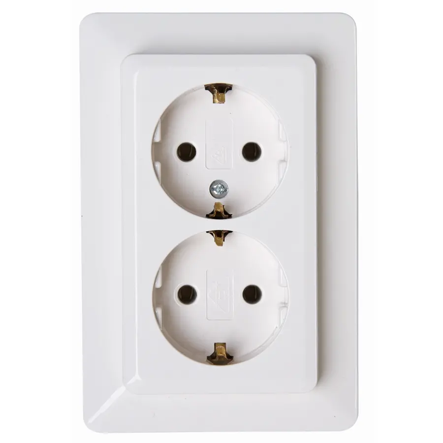 Kopp wandcontactdoos 2-voudig randaarde voor enkele inbouwdoos HK02 Milano arctic wit (917213007)