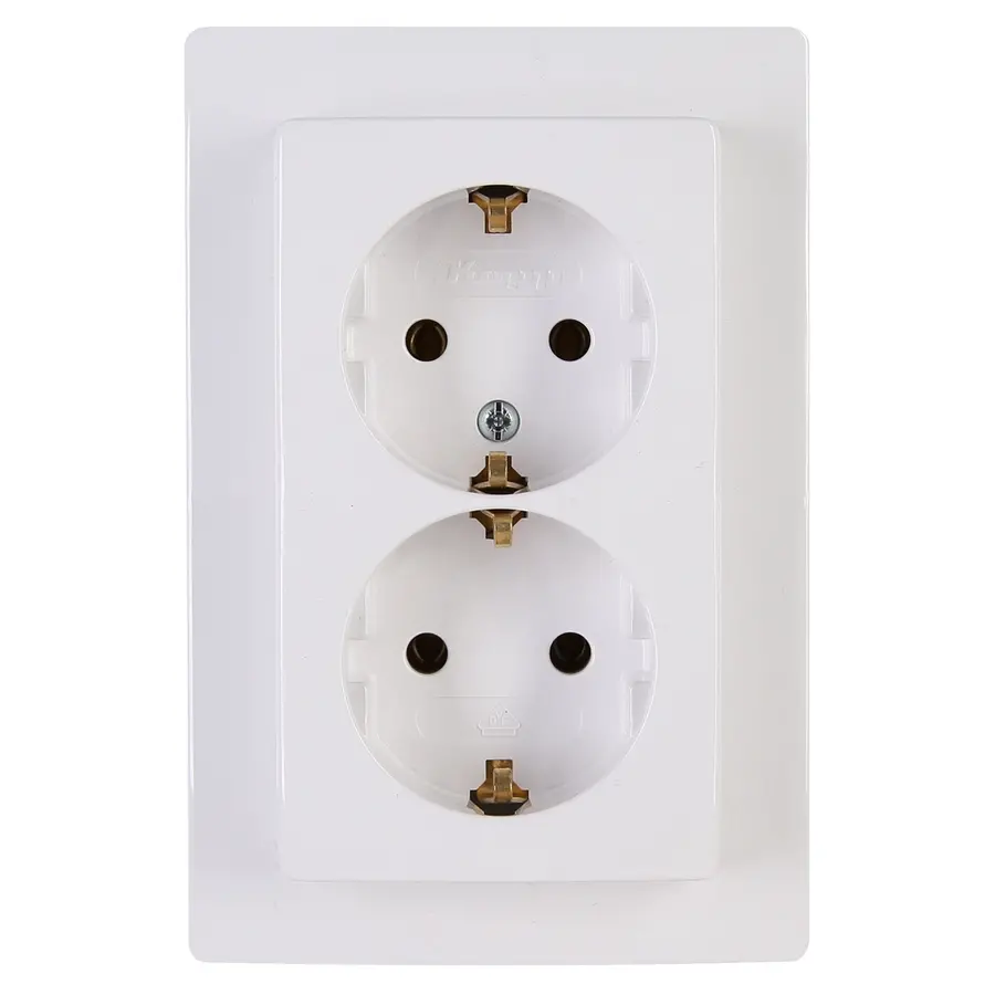 Kopp wandcontactdoos 2-voudig randaarde voor enkele inbouwdoos HK05 Paris arctic wit (941102063)