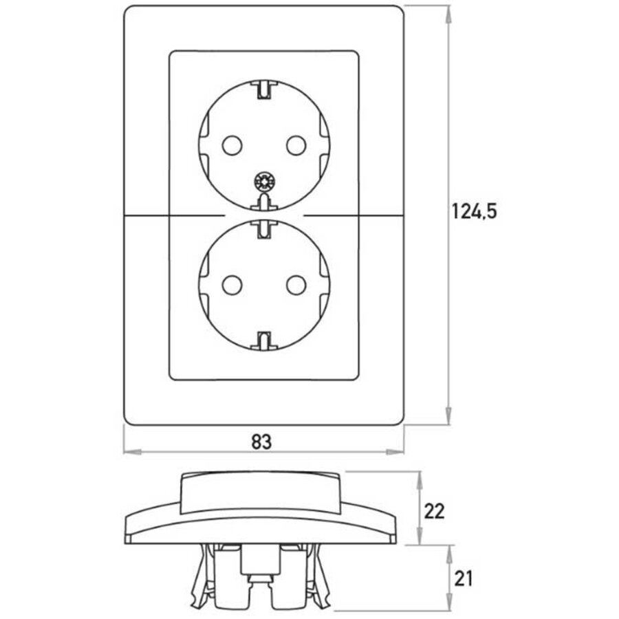 Kopp wandcontactdoos 2-voudig randaarde voor enkele inbouwdoos HK05 Paris zwart mat (941150004)