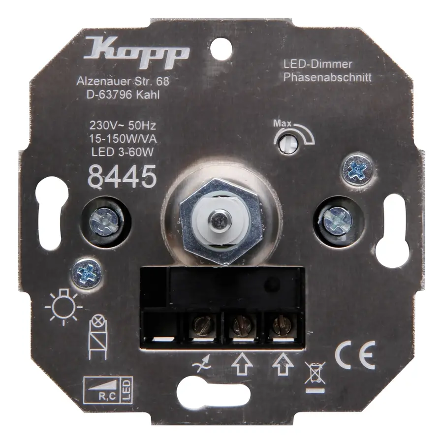 Kopp draai-/drukdimmer 15-150W / LED 3-50W (844500001)
