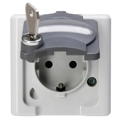 Kopp wandcontactdoos 1-voudig randaarde IP44 slot 19 grijs Blue Electric (103592006)