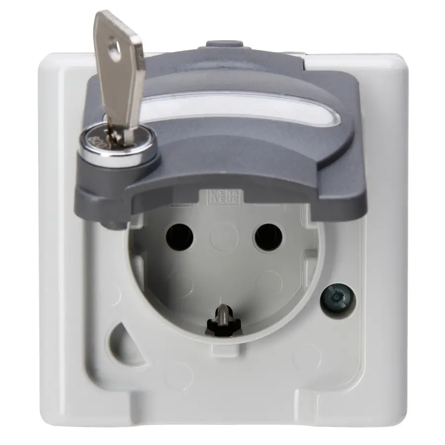 Kopp wandcontactdoos 1-voudig randaarde IP44 slot 8 grijs Blue Electric (104256004)