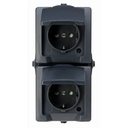 Kopp wandcontactdoos 2-voudig randaarde deksel IP44 verticaal antraciet b (136955007) Kopp wandcontactdoos 2-voudig randaarde deksel IP44 verticaal antraciet b (136955007)