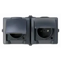 Kopp Nautic wandcontactdoos 2-voudig met penaarde Belgie en klapdeksel deksel horizonaal IP44 antraciet (137115006)