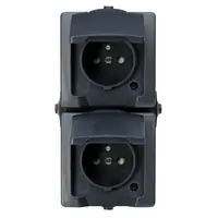 Kopp Nautic wandcontactdoos 2-voudig met penaarde Belgie en klapdeksel deksel verticaal IP44 antraciet (138815008)