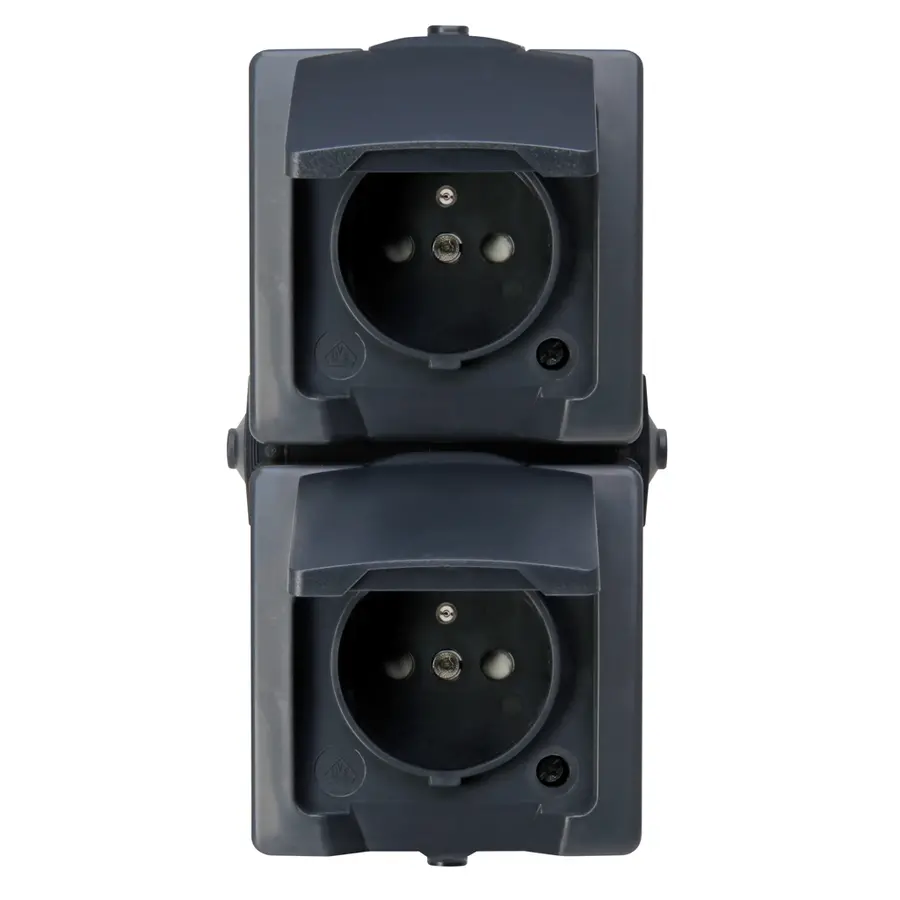 Kopp Nautic wandcontactdoos 2-voudig met penaarde Belgie en klapdeksel deksel verticaal IP44 antraciet (138815008)