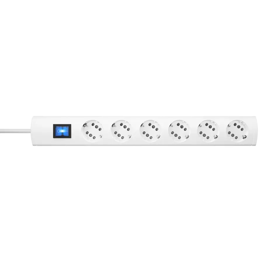 Kopp DUOversal PLUS snoercentrale 6 RA of 12 Eurostekkers met schakelaar en 3 meter snoer wit (234202016)