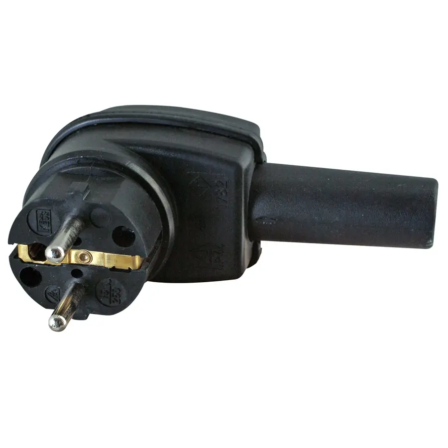 Kopp zware haakse randaarde stekker met invoertule rubber zwart IP44 (178216009)