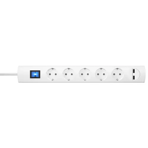 Kopp UNOversal PLUS snoercentrale 5-voudig en 2x USB 1,4 mtr. snoer wit (233602000)