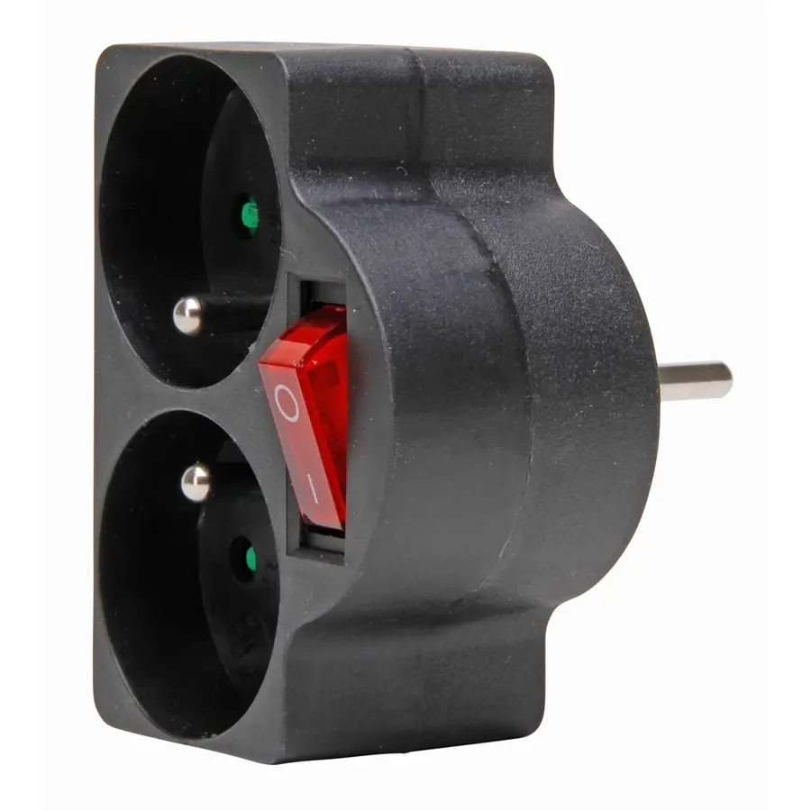 Kopp adapter 2x penaarde Belgie met schakelaar zwart (705205005)