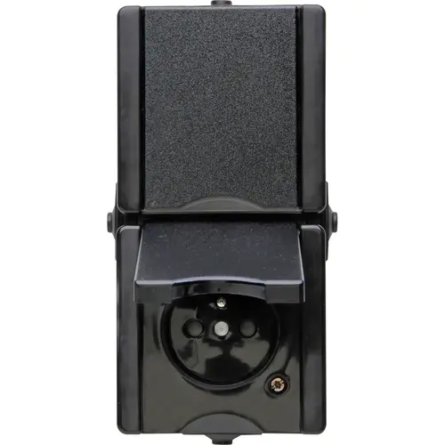 Kopp opbouw wandcontactdoos 2-voudig penaarde deksel verticaal IP44 ProAQA zwart (954805005) Kopp opbouw wandcontactdoos 2-voudig penaarde deksel verticaal IP44 ProAQA zwart (954805005)