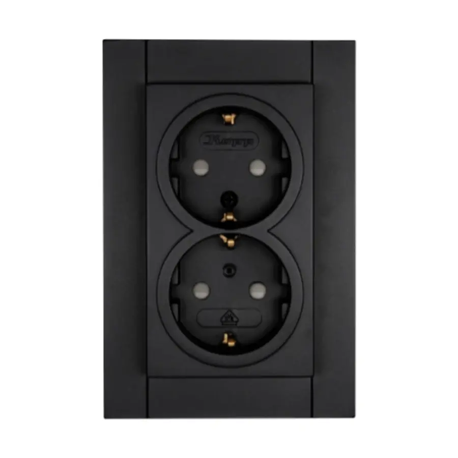 Kopp wandcontactdoos 2-voudig randaarde kindveilig voor enkele inbouwdoos HK07 Athenis zwart mat (940250006)