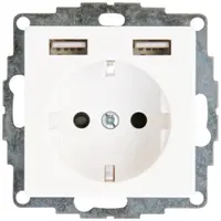 Kopp wandcontactdoos randaarde verhoogde aanraakbeveiliging en 2x USB HK07 Athenis arctic wit glans (296213001)