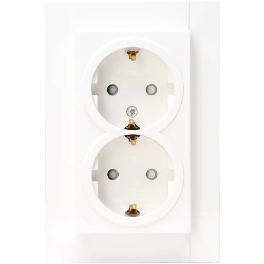 Kopp wandcontactdoos 2-voudig randaarde kindveilig voor enkele inbouwdoos HK07 Athenis arctic wit glans (940213001)