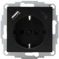 Kopp wandcontactdoos randaarde USB-A en USB-C met verhoogde aanraakbeveiliging HK07 Athenis zwart mat (297250007)