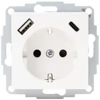 Kopp wandcontactdoos randaarde USB-A en USB-C met verhoogde aanraakbeveiliging HK07 Athenis arctic wit glans (297213002)