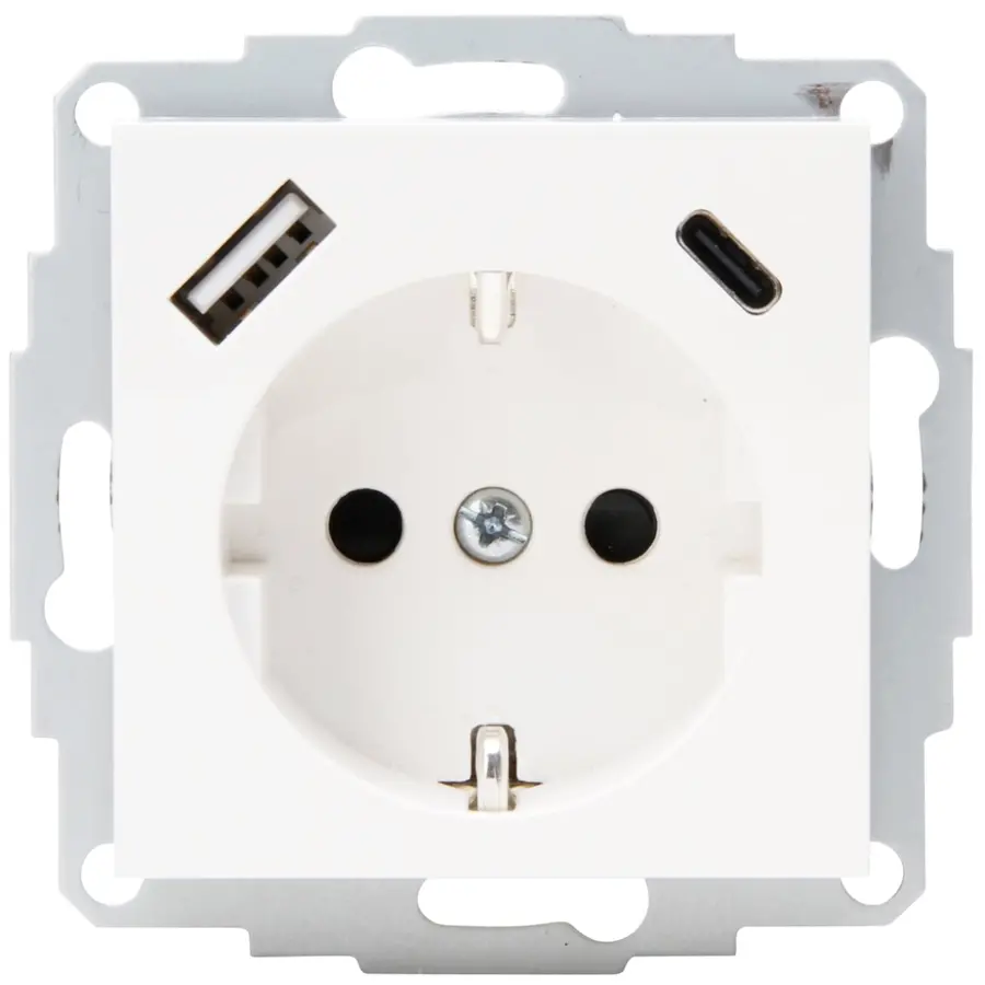 Kopp wandcontactdoos randaarde USB-A en USB-C met verhoogde aanraakbeveiliging HK07 Athenis arctic wit mat (297232005)