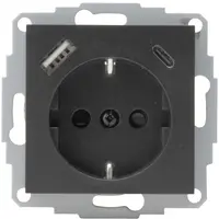 Kopp wandcontactdoos randaarde USB-A en USB-C met verhoogde aanraakbeveiliging HK07 Athenis antraciet (297215004)