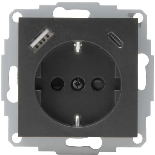 Kopp wandcontactdoos randaarde USB-A en USB-C met verhoogde aanraakbeveiliging HK07 Athenis antraciet (297215004) Kopp wandcontactdoos randaarde USB-A en USB-C met verhoogde aanraakbeveiliging HK07 Athenis antraciet (297215004)