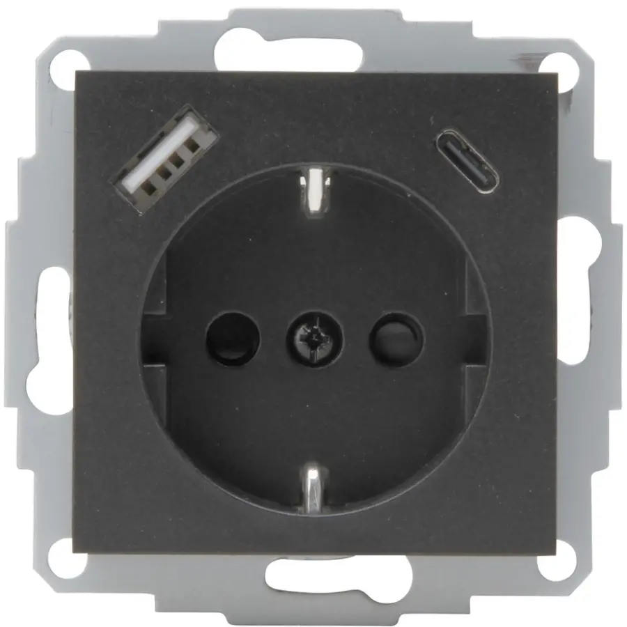 Kopp wandcontactdoos randaarde USB-A en USB-C met verhoogde aanraakbeveiliging HK07 Athenis antraciet (297215004)