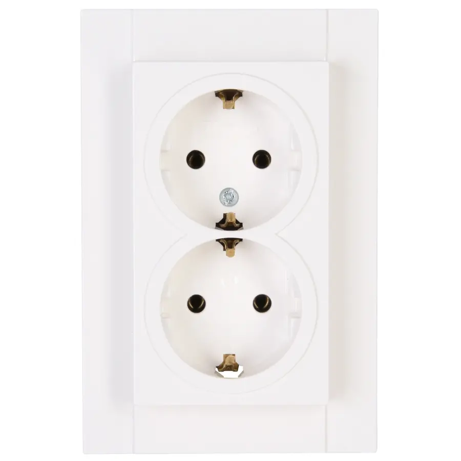 Kopp wandcontactdoos 2-voudig randaarde voor enkele inbouwdoos HK07 Athenis helder wit glans (929529008)