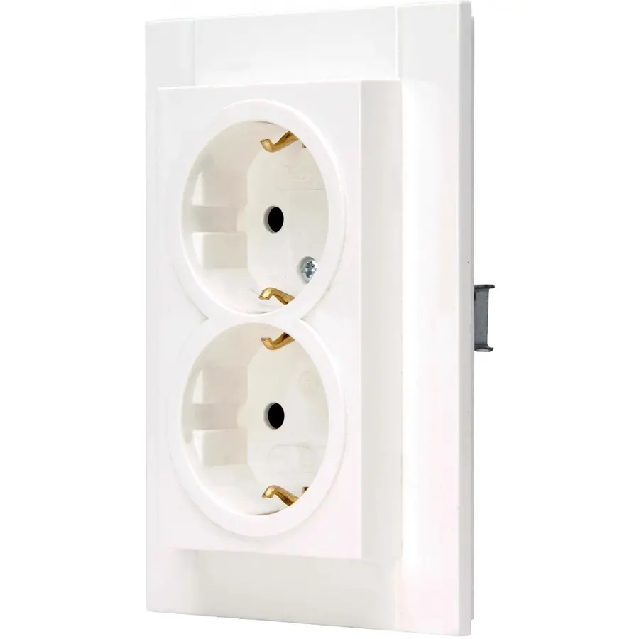 Kopp wandcontactdoos 2-voudig randaarde voor enkele inbouwdoos HK07 Athenis helder wit glans (929529008)