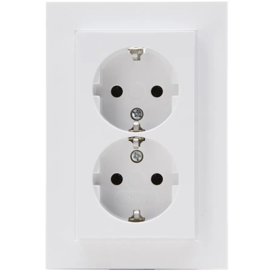 Kopp wandcontactdoos 2-voudig randaarde voor enkele inbouwdoos HK07 Athenis arctic wit glans (958213006)